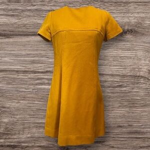 Vintage Dress Wool Mustard  Midi Short Sleeve Women’s XS